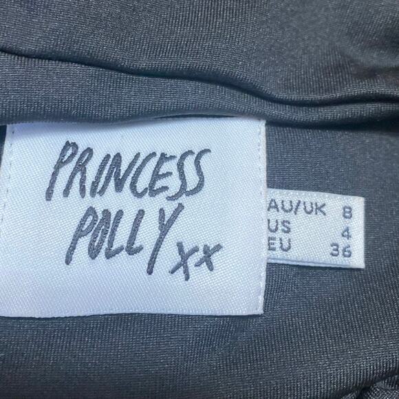 Princess Polly Black Sleeveless Halter Tie Ruched Cutout Mini Bodycon Dress Sz 4 - Picture 4 of 4